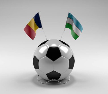 Chad - Özbekistan Futbol Bayrakları, Beyaz Arkaplan - 3D Render