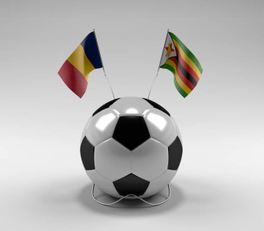 Çad - Zimbabve Futbol Bayrakları, Beyaz Arkaplan - 3D Render