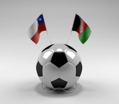 Şili - Afganistan Futbol Bayrakları, Beyaz Arkaplan - 3D Render