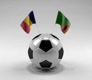 Çad - Zambiya Futbol Bayrakları, Beyaz Arkaplan - 3D Render