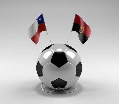 Şili - Angola Futbol Bayrakları, Beyaz Arkaplan - 3D Render
