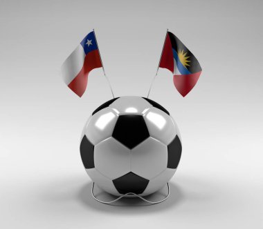 Şili - Antigua ve Barbuda Futbol Bayrakları, Beyaz Arkaplan - 3D Render