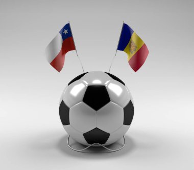 Şili - Andorra Futbol Bayrakları, Beyaz Arkaplan - 3D Render