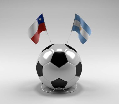 Şili - Arjantin Futbol Bayrakları, Beyaz Arkaplan - 3D Render