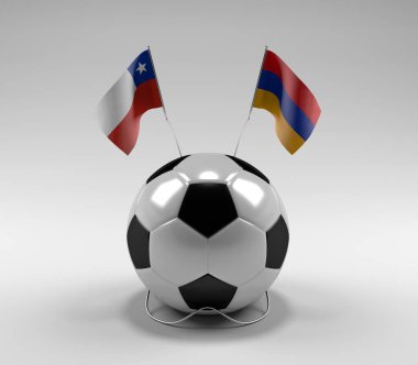 Şili - Ermenistan Futbol Bayrakları, Beyaz Arkaplan - 3D Render