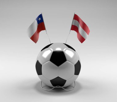Şili - Avusturya Futbol Bayrakları, Beyaz Arkaplan - 3D Render