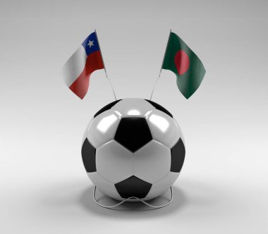 Şili - Bangladeş Futbol Bayrakları, Beyaz Arkaplan - 3D Render