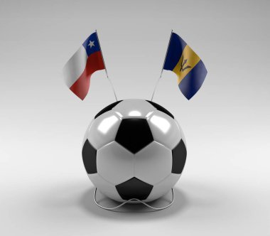 Şili - Barbados Futbol Bayrakları, Beyaz Arkaplan - 3D Render