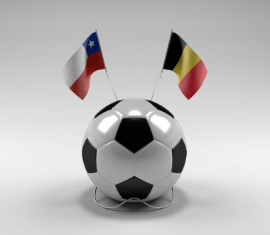 Şili - Belçika Futbol Bayrakları, Beyaz Arkaplan - 3D Render