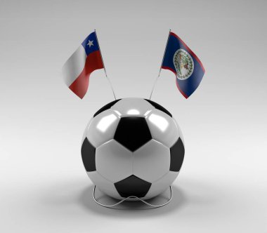 Şili - Belize Futbol Bayrakları, Beyaz Arkaplan - 3D Render