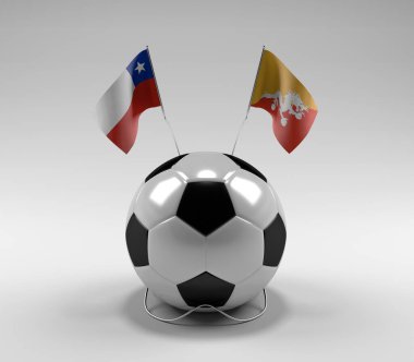 Şili - Bhutan Futbol Bayrakları, Beyaz Arkaplan - 3D Render