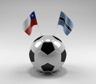Şili - Botswana Futbol Bayrakları, Beyaz Arkaplan - 3D Render