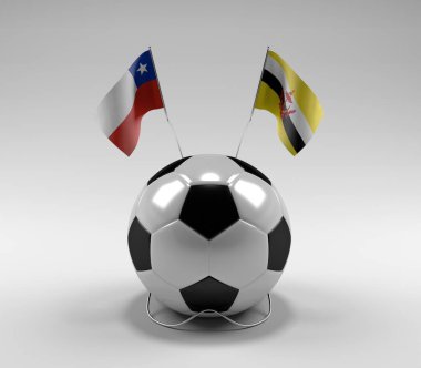 Şili - Brunei Futbol Bayrakları, Beyaz Arkaplan - 3D Render