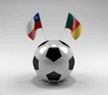 Şili - Kamerun Futbol Bayrakları, Beyaz Arkaplan - 3D Render