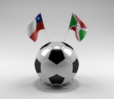 Şili - Burundi Futbol Bayrakları, Beyaz Arkaplan - 3D Render