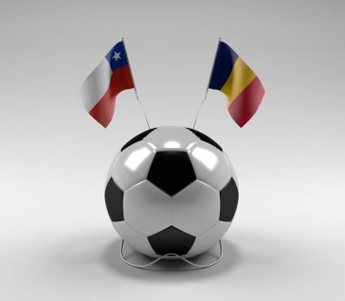 Şili - Çad Futbol Bayrakları, Beyaz Arkaplan - 3D Render