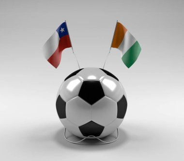 Şili - Cote-D-Fildişi Futbol Bayrakları, Beyaz Arkaplan - 3D Render