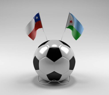 Şili - Cibuti Futbol Bayrakları, Beyaz Arkaplan - 3D Render
