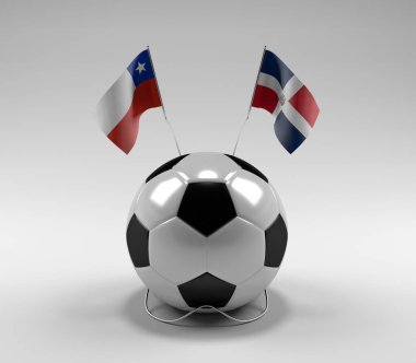 Şili - Dominik Cumhuriyeti Futbol Bayrakları, Beyaz Arkaplan - 3D Render