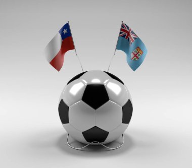 Şili - Fiji Futbol Bayrakları, Beyaz Arkaplan - 3D Render