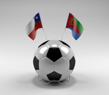 Şili - Eritre Futbol Bayrakları, Beyaz Arkaplan - 3D Render