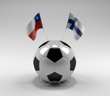 Şili - Finlandiya Futbol Bayrakları, Beyaz Arkaplan - 3D Yapılandırma