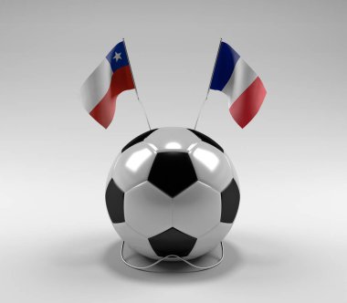 Şili - Fransa Futbol Bayrakları, Beyaz Arkaplan - 3D Render