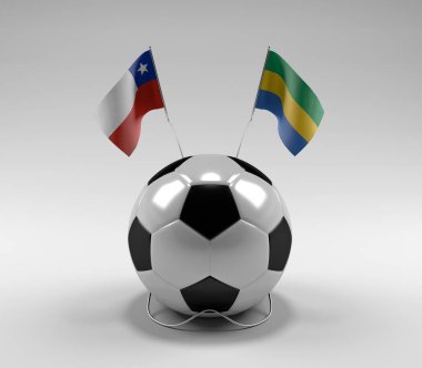 Şili - Gabon Futbol Bayrakları, Beyaz Arkaplan - 3D Render