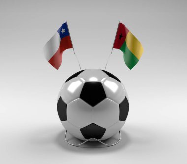Şili - Gine-Bissau Futbol Bayrakları, Beyaz Arkaplan - 3D Render