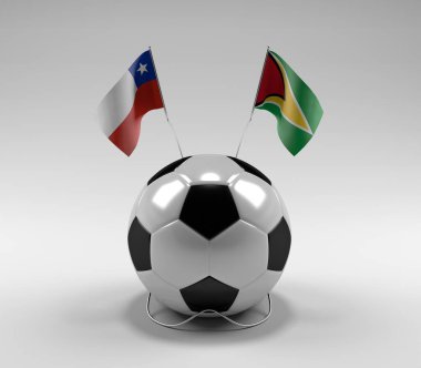 Şili - Guyana Futbol Bayrakları, Beyaz Arkaplan - 3D Render