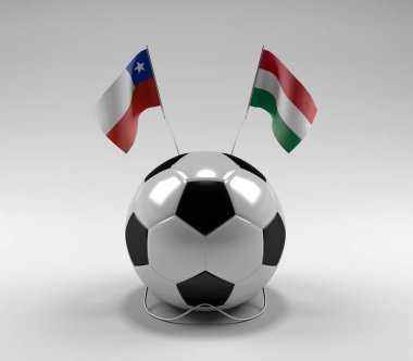 Şili - Macaristan Futbol Bayrakları, Beyaz Arkaplan - 3D Render
