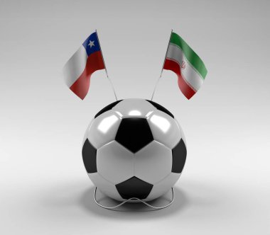 Şili - İran Futbol Bayrakları, Beyaz Arkaplan - 3D Yapılandırma