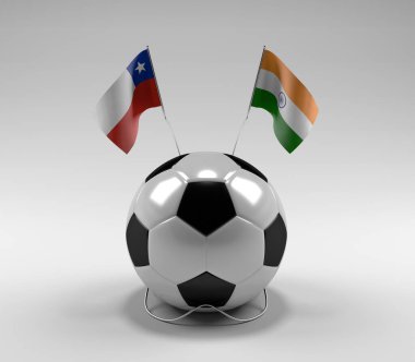 Şili - Hindistan Futbol Bayrakları, Beyaz Arkaplan - 3D Render