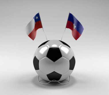 Şili - Haiti Futbol Bayrakları, Beyaz Arkaplan - 3D Render