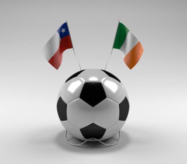 Şili - İrlanda Futbol Bayrakları, Beyaz Arkaplan - 3D Render
