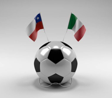 Şili - İtalya Futbol Bayrakları, Beyaz Arkaplan - 3D Render