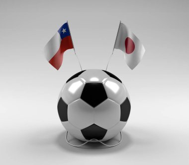 Şili - Japonya Futbol Bayrakları, Beyaz Arkaplan - 3D Render