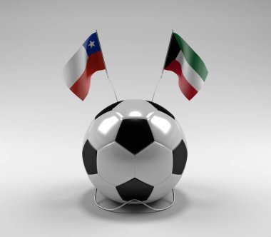 Şili - Kuveyt Futbol Bayrakları, Beyaz Arkaplan - 3D Render