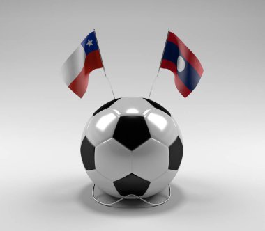 Şili - Laos Futbol Bayrakları, Beyaz Arkaplan - 3D Render