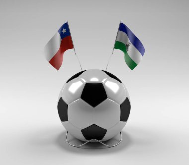 Şili - Lesotho Futbol Bayrakları, Beyaz Arkaplan - 3D Render