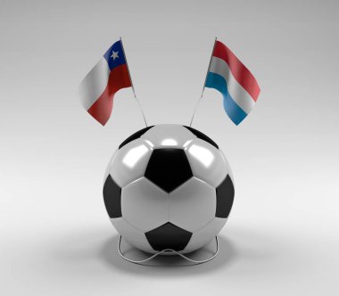 Şili - Lüksemburg Futbol Bayrakları, Beyaz Arkaplan - 3D Render