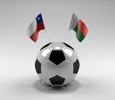 Şili - Madagaskar Futbol Bayrakları, Beyaz Arkaplan - 3D Render