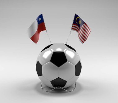 Şili - Malezya Futbol Bayrakları, Beyaz Arkaplan - 3D Render