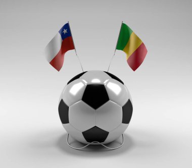 Şili - Mali Futbol Bayrakları, Beyaz Arkaplan - 3D Render