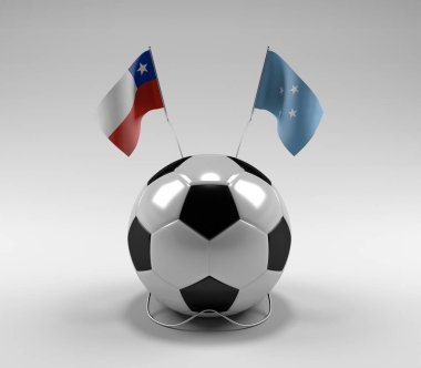Şili - Mikronezya Futbol Bayrakları, Beyaz Arkaplan - 3D Render