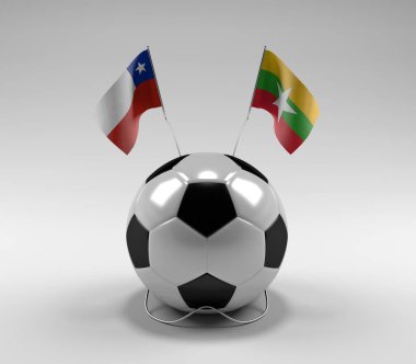 Şili - Myanmar Futbol Bayrakları, Beyaz Arkaplan - 3D Render