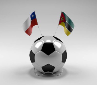 Şili - Mozambik Futbol Bayrakları, Beyaz Arkaplan - 3D Render