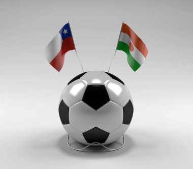 Şili - Nijer Futbol Bayrakları, Beyaz Arkaplan - 3D Render