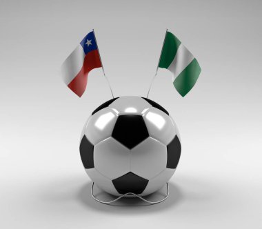 Şili - Nijerya Futbol Bayrakları, Beyaz Arkaplan - 3D Render