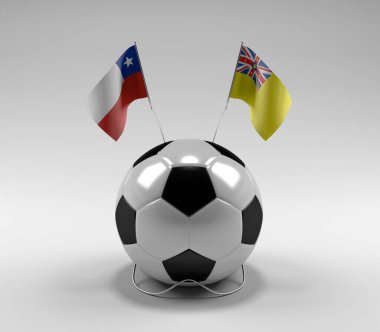 Şili - Niue Futbol Bayrakları, Beyaz Arkaplan - 3D Render